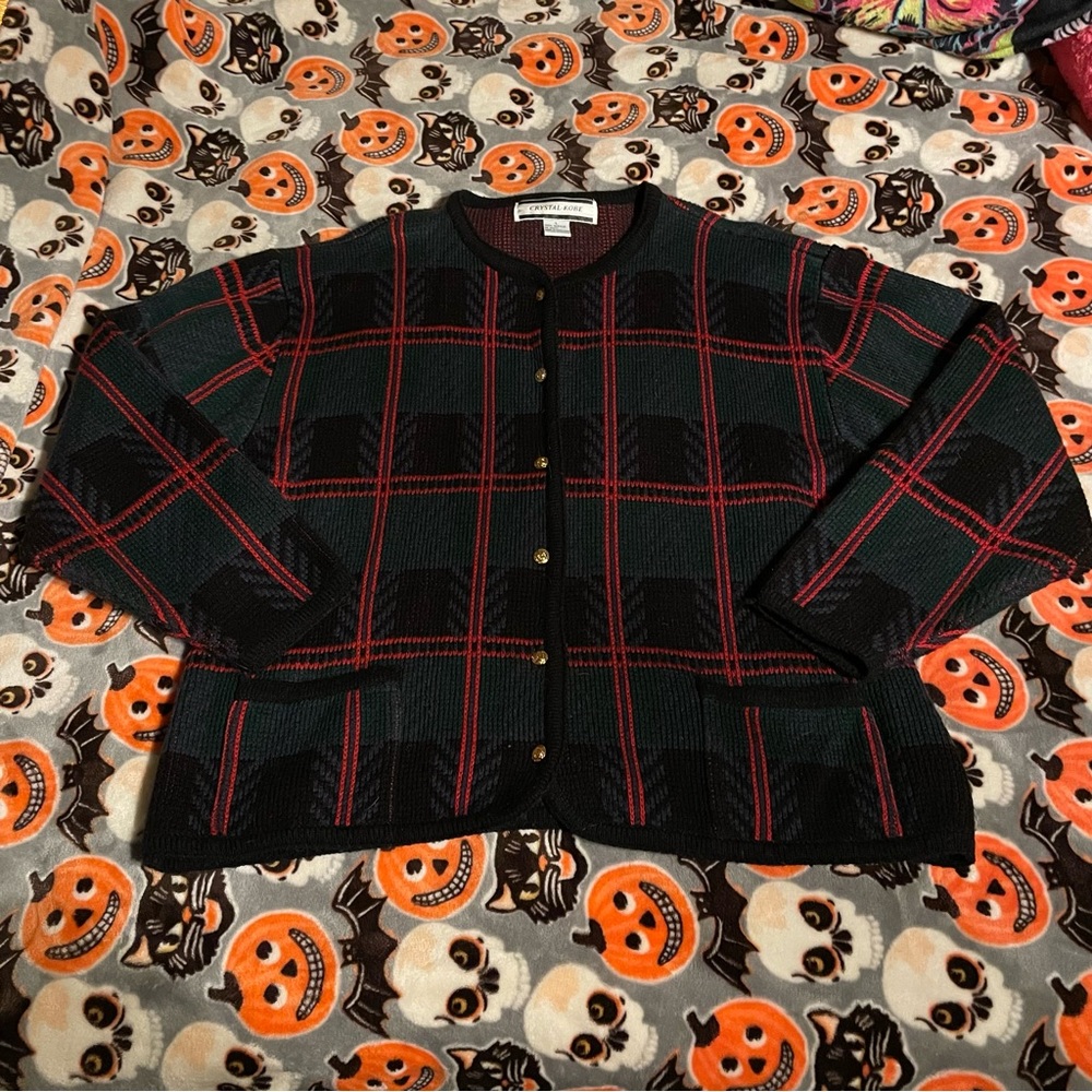 VINTAGE plaid cardigan knit sweater
